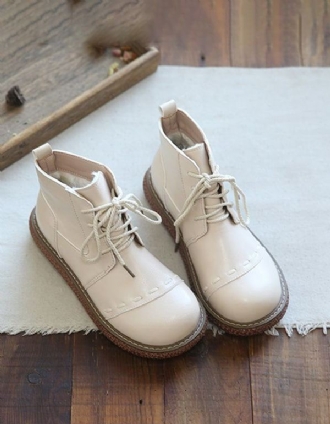 Round Head Smooth Leather Retro Platform Boots