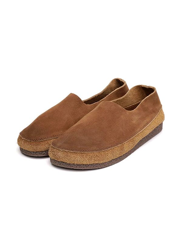 Bekväma Läder Retro Slip-on Platta Skor För Kvinnor