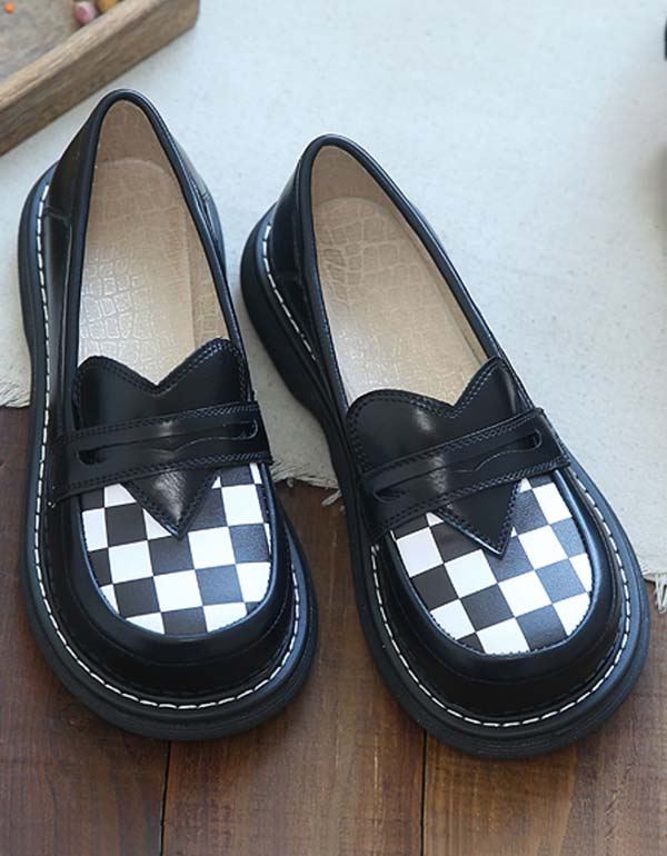 Bred Head Front Pläd Bekväma Loafers