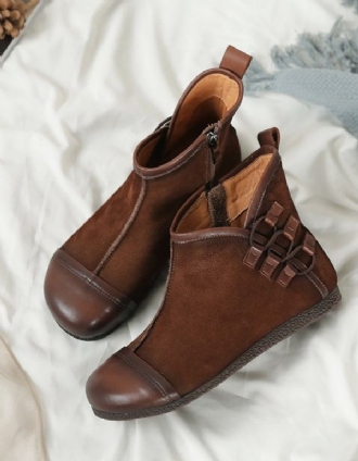 Damstövlar Höst Läder Handgjorda Retro Flat Boots