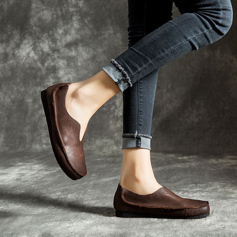 Handgjorda Mjuka Läder Slip-on Retro Flat Shoes