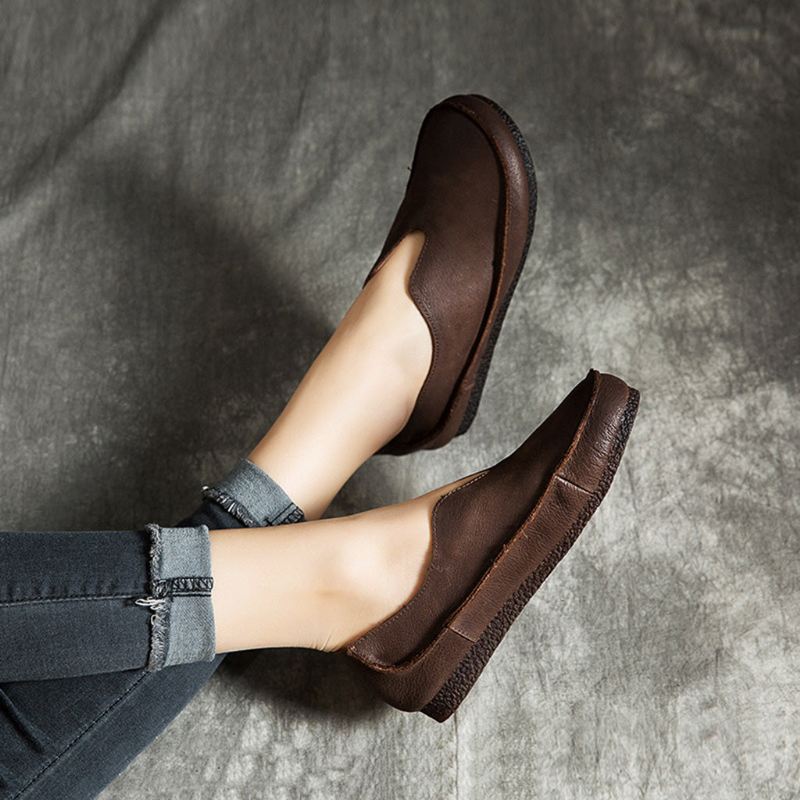 Handgjorda Mjuka Läder Slip-on Retro Flat Shoes