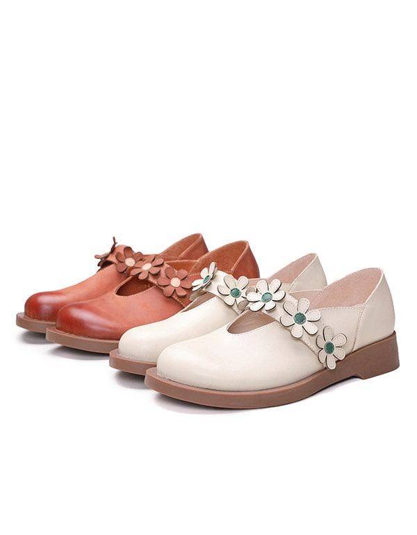 Handgjorda Retro Flat Round Head Spring Shoes