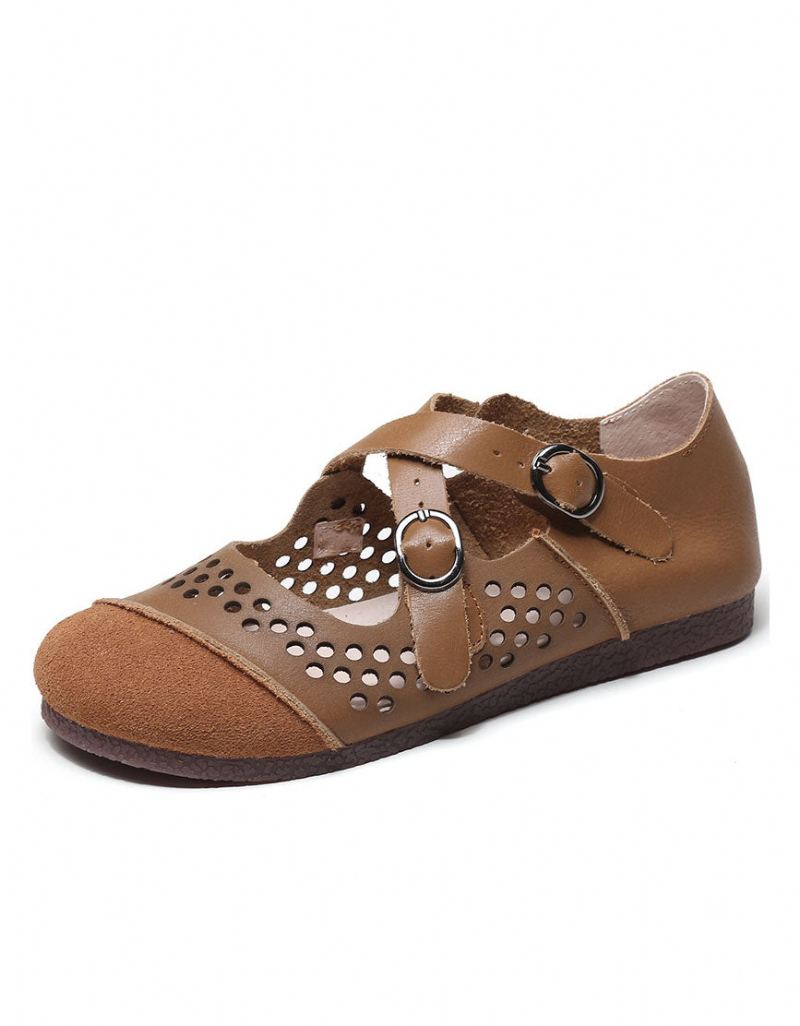 Handgjorda Retro Hollow Cross Strap Platta Skor