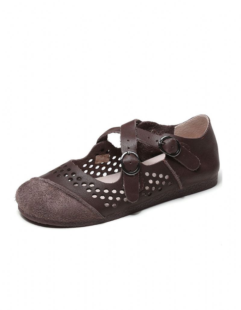 Handgjorda Retro Hollow Cross Strap Platta Skor