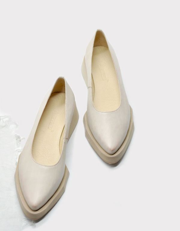 Handgjorda Retro Läder Flat Pointed Pumps