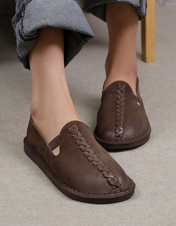 Handgjorda Retro Soft Leather Flat Shoes