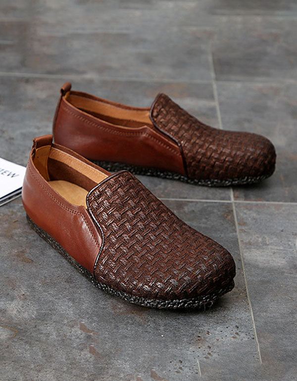 Handgjorda Retro Woven Kvinnor Platta Skor