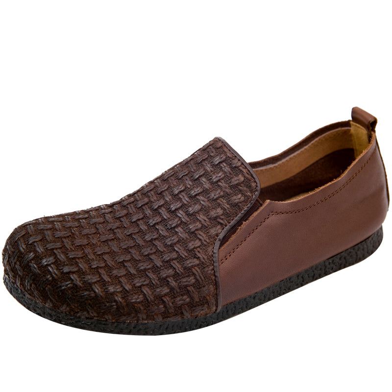 Handgjorda Retro Woven Kvinnor Platta Skor