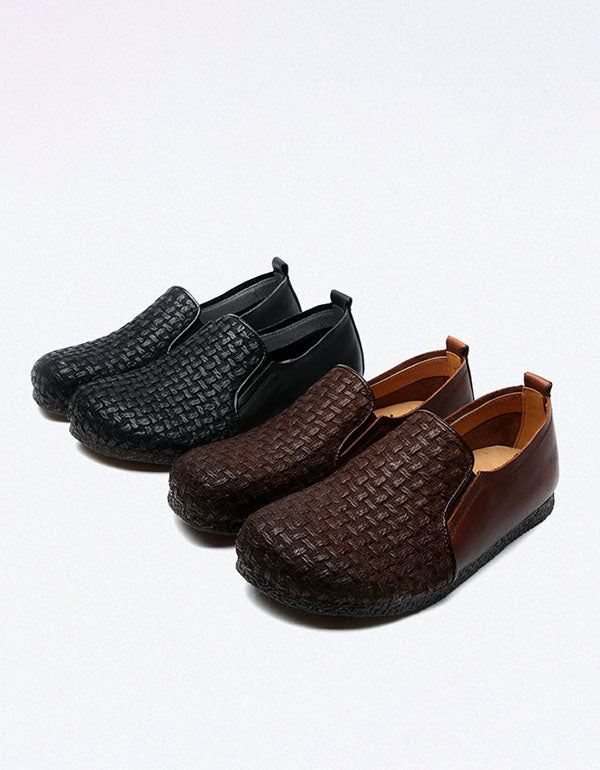 Handgjorda Retro Woven Kvinnor Platta Skor