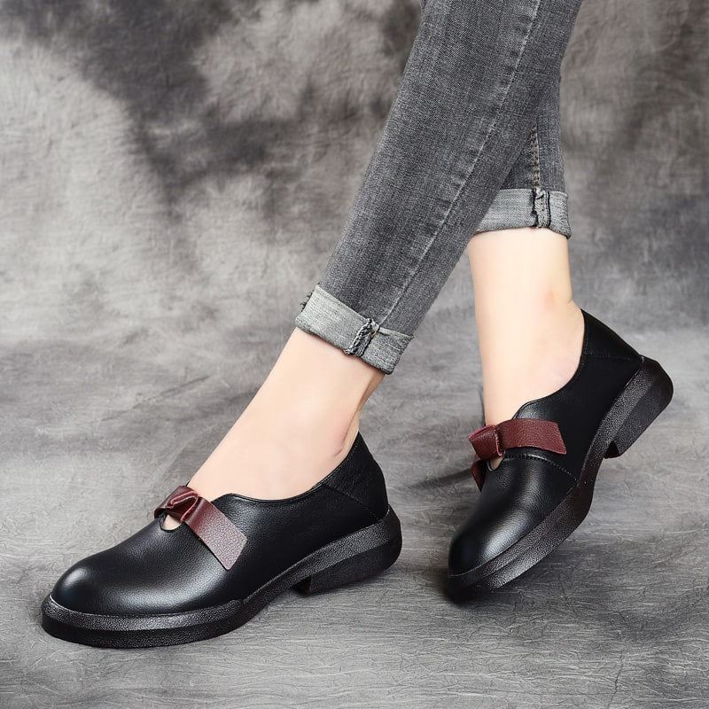 Höstens Mjuka Läderbowknot Retro Flat Shoes