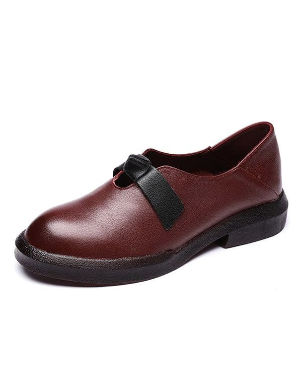 Höstens Mjuka Läderbowknot Retro Flat Shoes