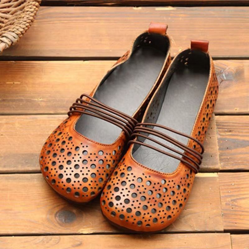 Kohud Läder Hollow Summer Retro Flat Shoes