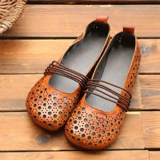 Kohud Läder Hollow Summer Retro Flat Shoes