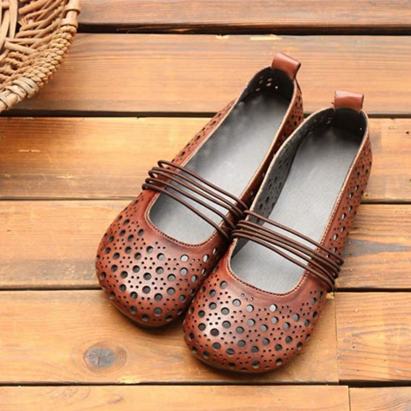 Kohud Läder Hollow Summer Retro Flat Shoes