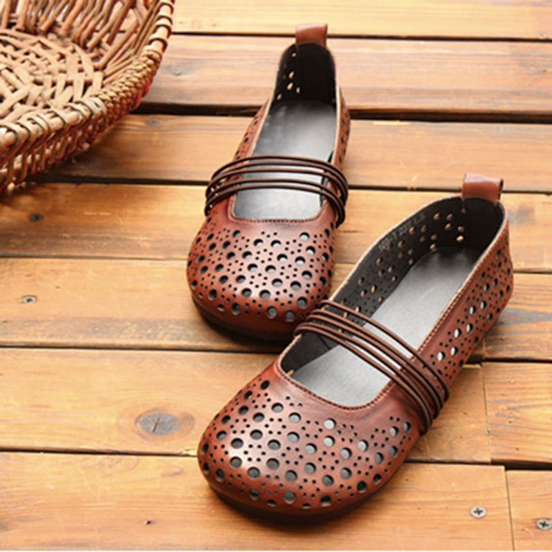 Kohud Läder Hollow Summer Retro Flat Shoes