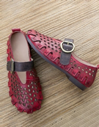 Läder Handgjorda Hollow Summer Red Shoes