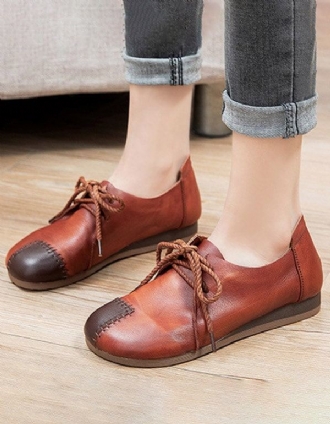 Läder Handgjorda Lace-up Patch Retro Flat Shoes