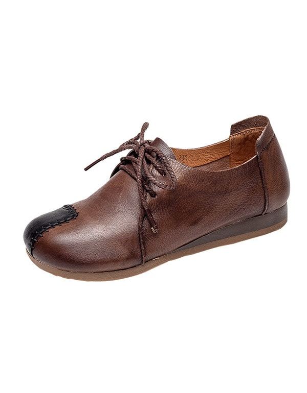 Läder Handgjorda Lace-up Patch Retro Flat Shoes