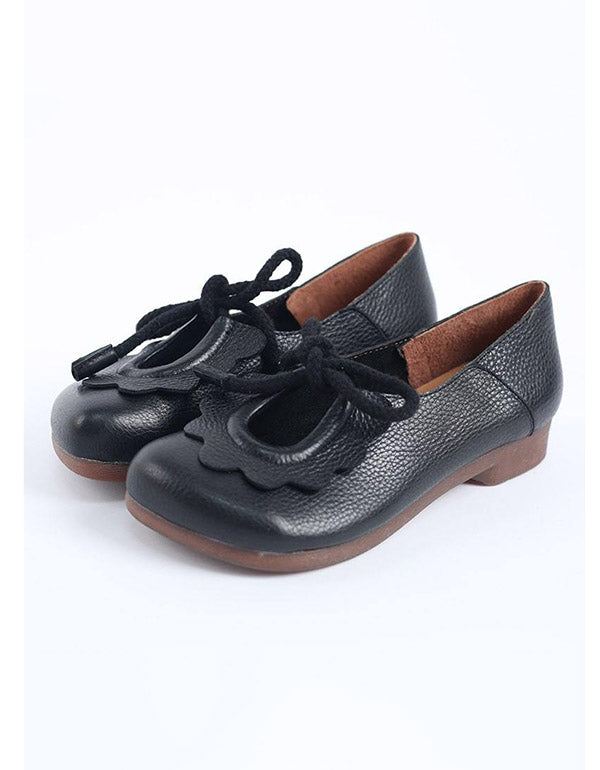 Mjukt Läder Bottom Snörning Retro Flat Shoes