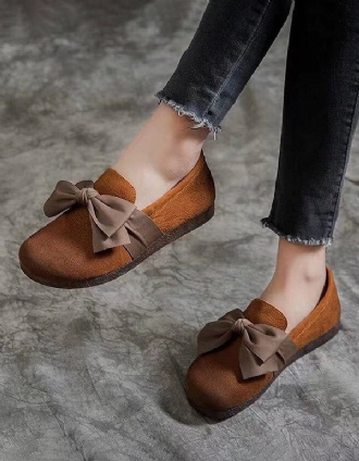 Mjukt Läder Round Head Bowknot Retro Flat Shoes