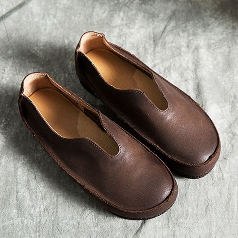 Rea Handgjorda Mjuka Läder Slip-on Retro Flat Shoes