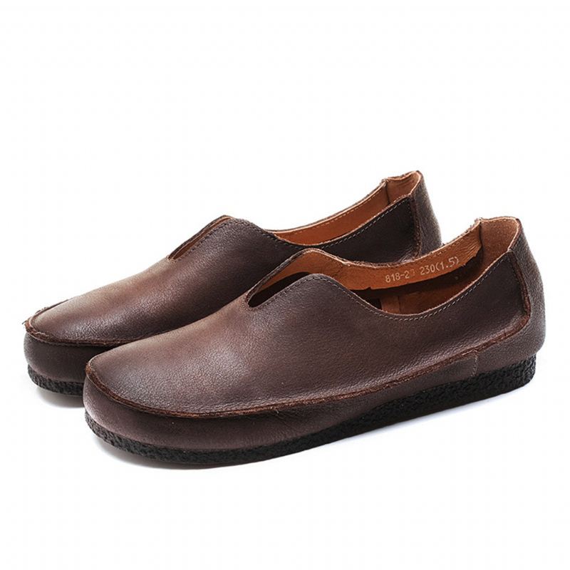 Rea Handgjorda Mjuka Läder Slip-on Retro Flat Shoes