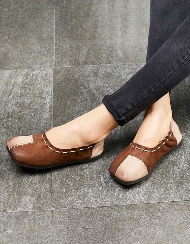 Retro Läder Handgjorda Patch Flat Shoes