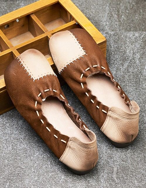 Retro Läder Handgjorda Patch Flat Shoes