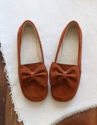 Round Head Bowknot Soft Retro Flat Shoes