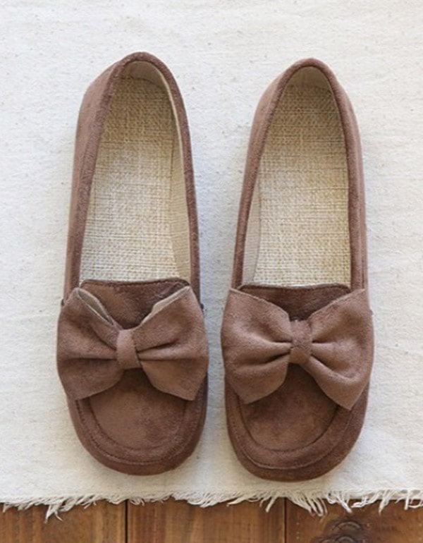 Round Head Bowknot Soft Retro Flat Shoes