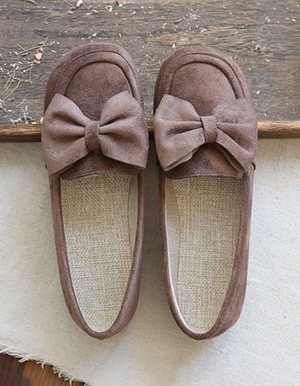 Round Head Bowknot Soft Retro Flat Shoes