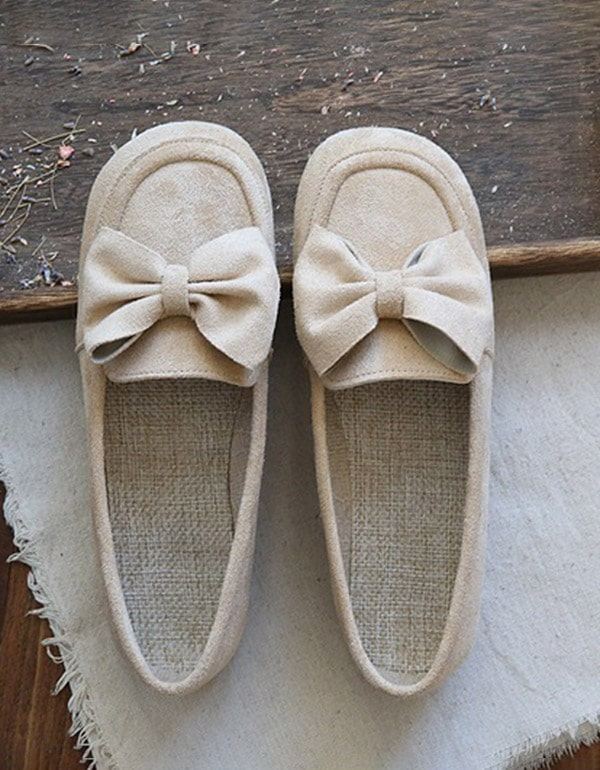 Round Head Bowknot Soft Retro Flat Shoes