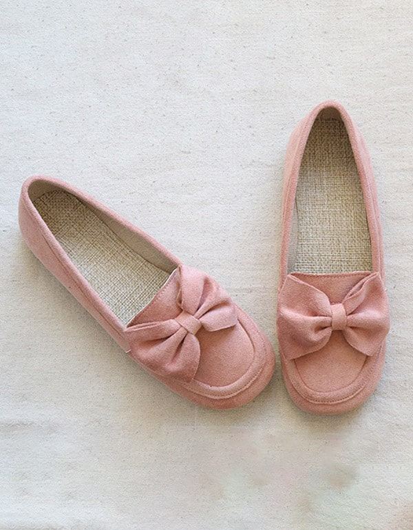 Round Head Bowknot Soft Retro Flat Shoes