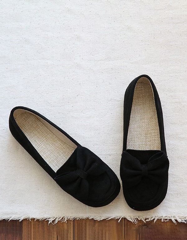 Round Head Bowknot Soft Retro Flat Shoes