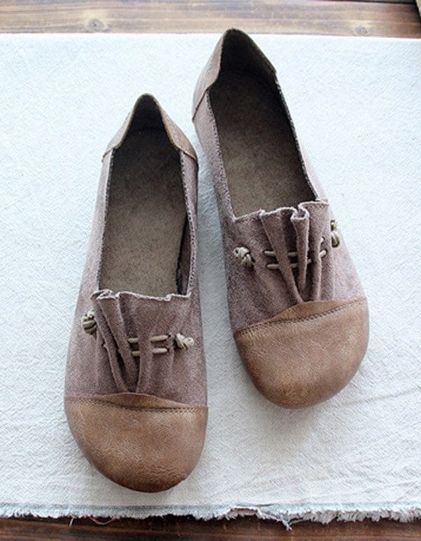 Round Head Mocka Retro Flat Shoes För Kvinnor