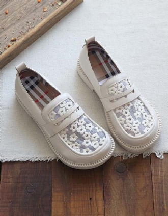 Runt Huvud Med Mjuk Botten Spets Flat Loafers