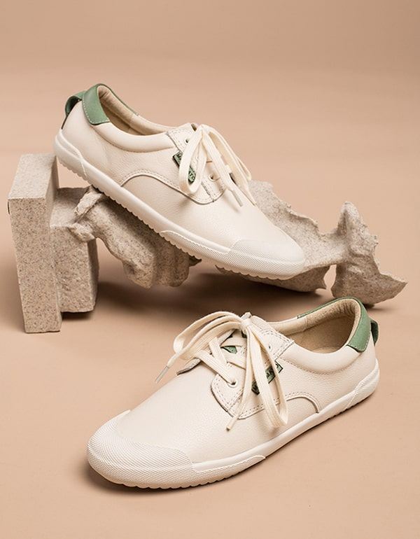 Spring Beige Läder Sneakers För Dam