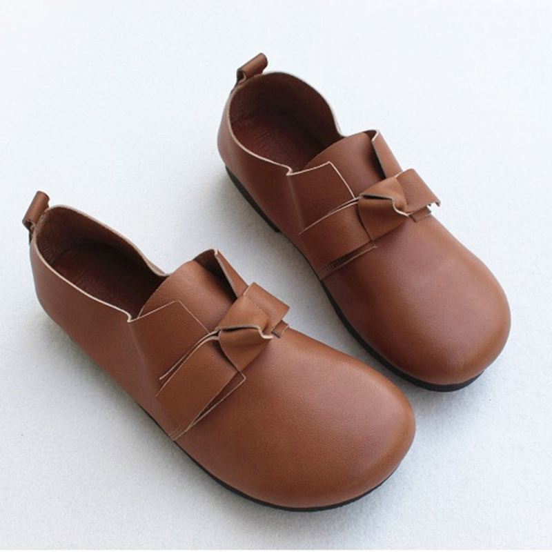 Spring Leather Bowknot Cute Platta Skor 35-41