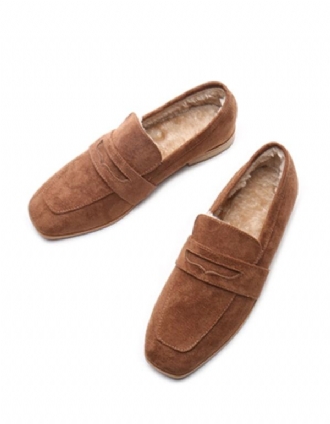 Square Head Plattklackade Brittiska Loafers I Mocka