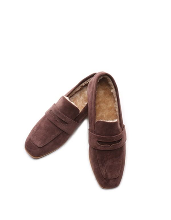 Square Head Plattklackade Brittiska Loafers I Mocka