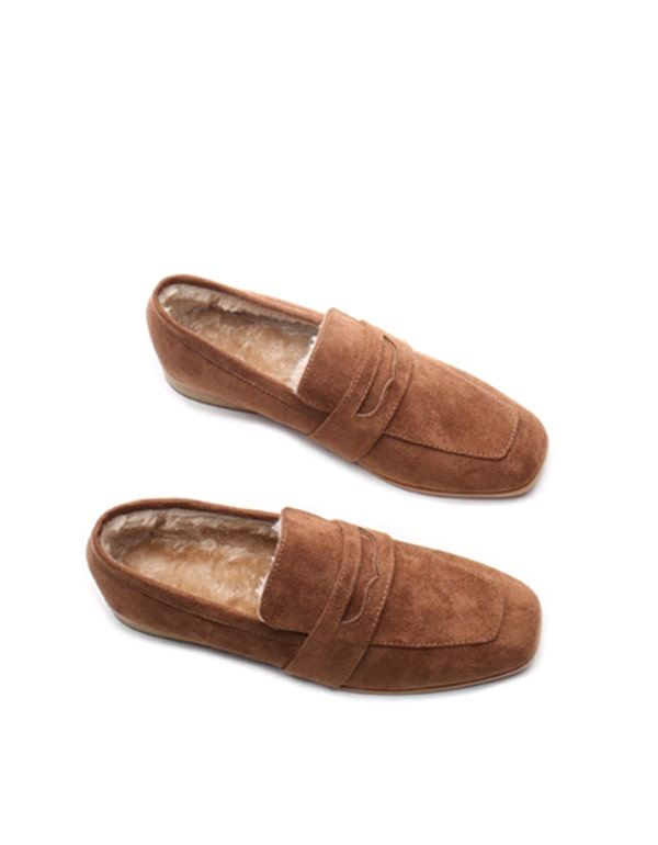 Square Head Plattklackade Brittiska Loafers I Mocka