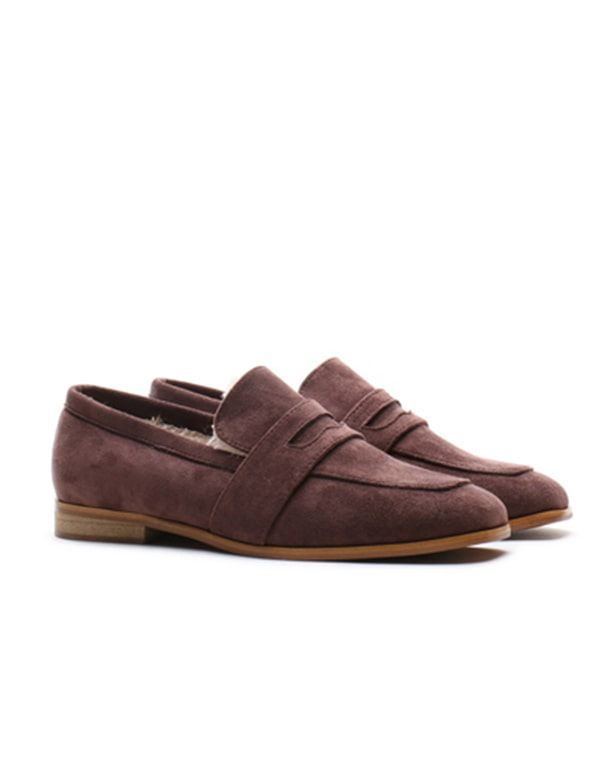 Square Head Plattklackade Brittiska Loafers I Mocka