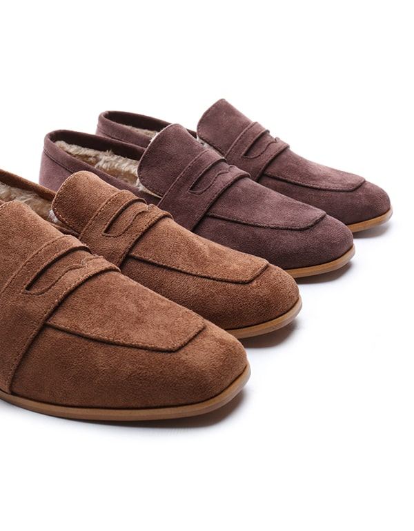 Square Head Plattklackade Brittiska Loafers I Mocka