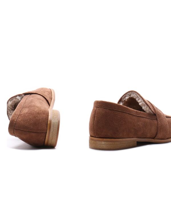 Square Head Plattklackade Brittiska Loafers I Mocka