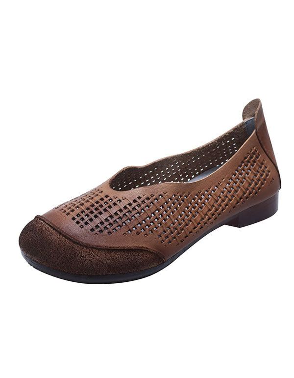 Summer Leather Hollow Perforated Retro Platta Skor