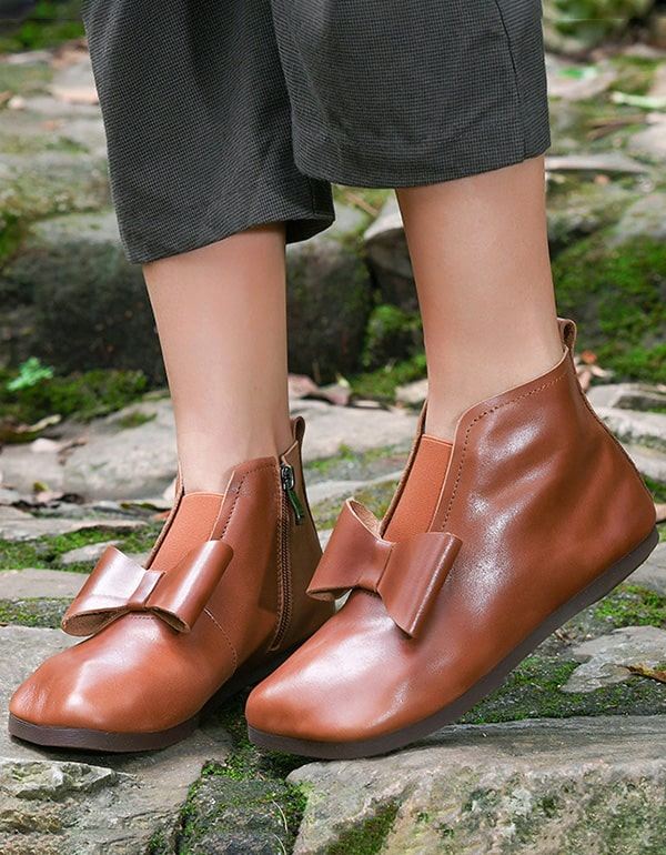 Bowknot Handgjorda Bekväma Retro Flat Boots