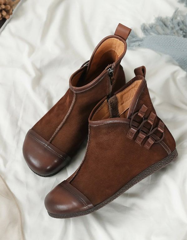 Damstövlar Höst Läder Handgjorda Retro Flat Boots