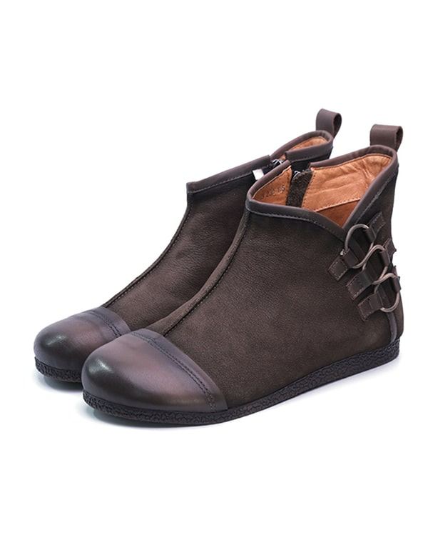 Damstövlar Höst Läder Handgjorda Retro Flat Boots