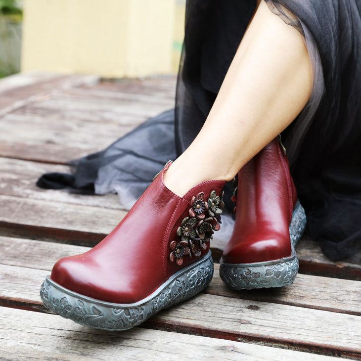 Flower Handmade Retro Wedge Boots |presentskor